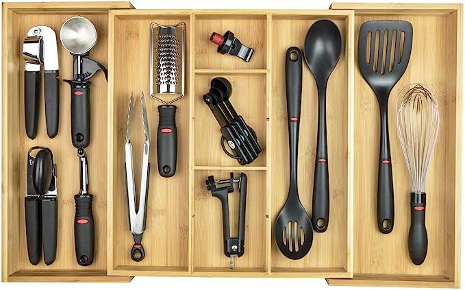 KitchenEdge Adjustable Kitchen Drawer Organizer for Utensils and Junk, Expandable to 28 Inches Wi... | Amazon (US)