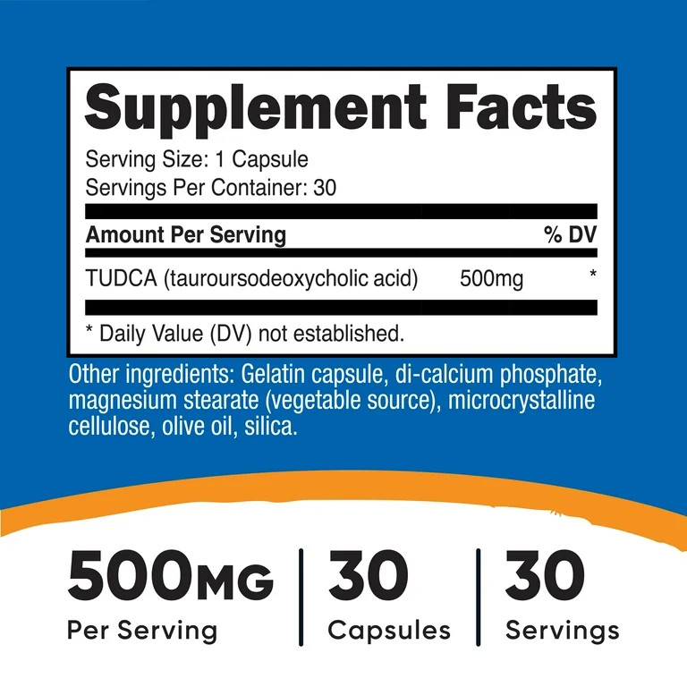Nutricost Tudca 500mg, 30 Capsules (Tauroursodeoxycholic Acid) - Gluten Free, Non-GMO Supplement | Walmart (US)