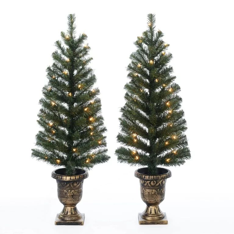 Holiday Time 2-Count Pre-Lit Pre-Lit 3.5-Foot Artificial Porch Christmas Trees, with Clear Incand... | Walmart (US)
