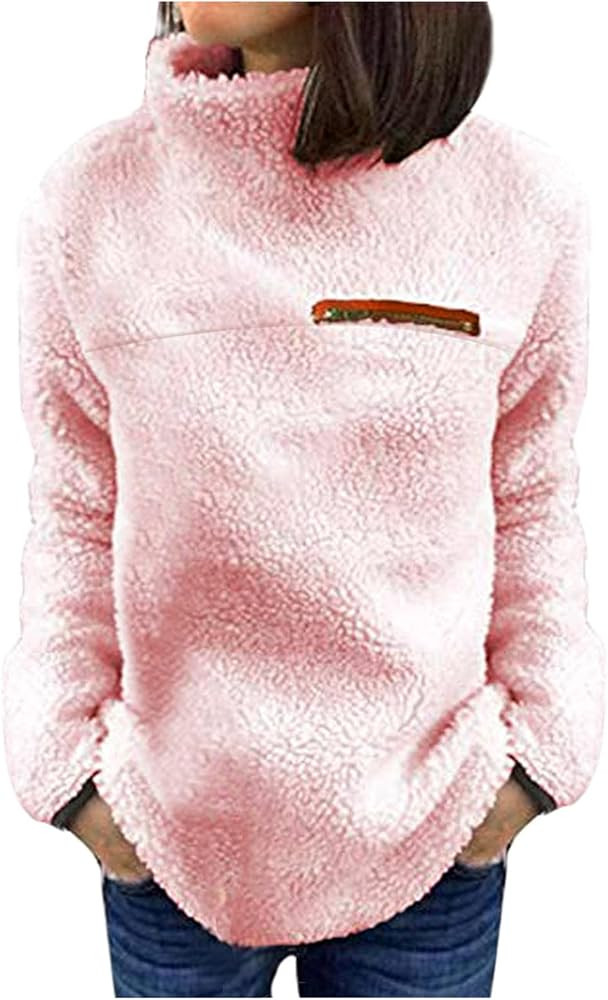 SHAOBGE Long Tunic Women Solid Zipper Sweatshirt Turtleneck Warm Soft Blouse Fleece Casual Womens... | Amazon (US)