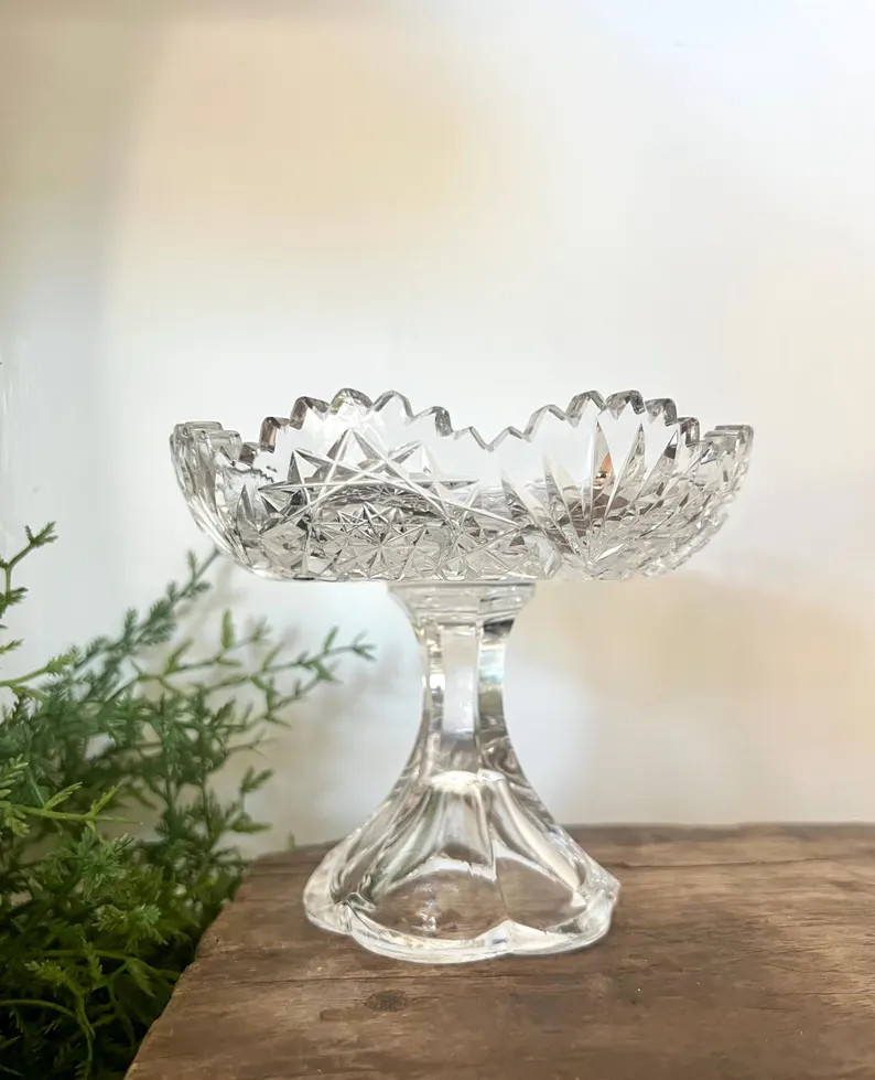 American Brilliant Cut Glass Compote Hobstar Diamond Cut Pedestal Crosshatching ABPCG ABP, Crysta... | Etsy (US)