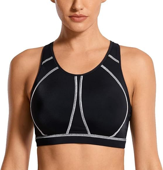 SYROKAN Women's High Impact Padded Supportive Wirefree Full Coverage Sports Bra | Amazon (US)