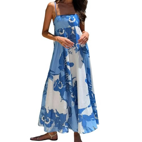 Women Bohemian Graphic Maxi Dress Spaghetti Strap Flowy Cami Dress Floral Tiered Sundress Y2K Sum... | Amazon (US)