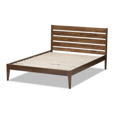 Elmdon Mid Century Modern Solid Wood Slatted Headboard Style Platform Bed Brown - Baxton Studio | Target