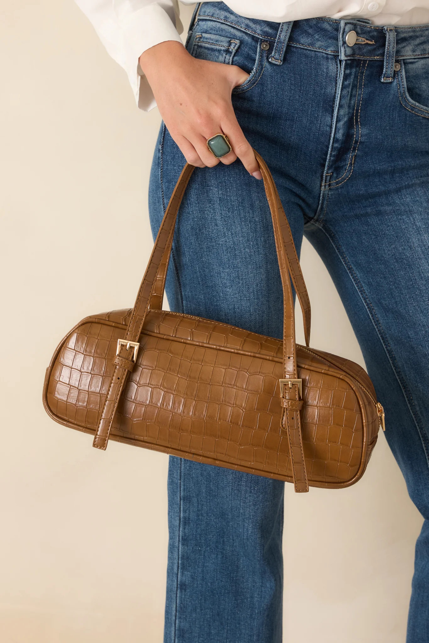 She's Got It Handled Brown Croc Embossed Handbag | Red Dress