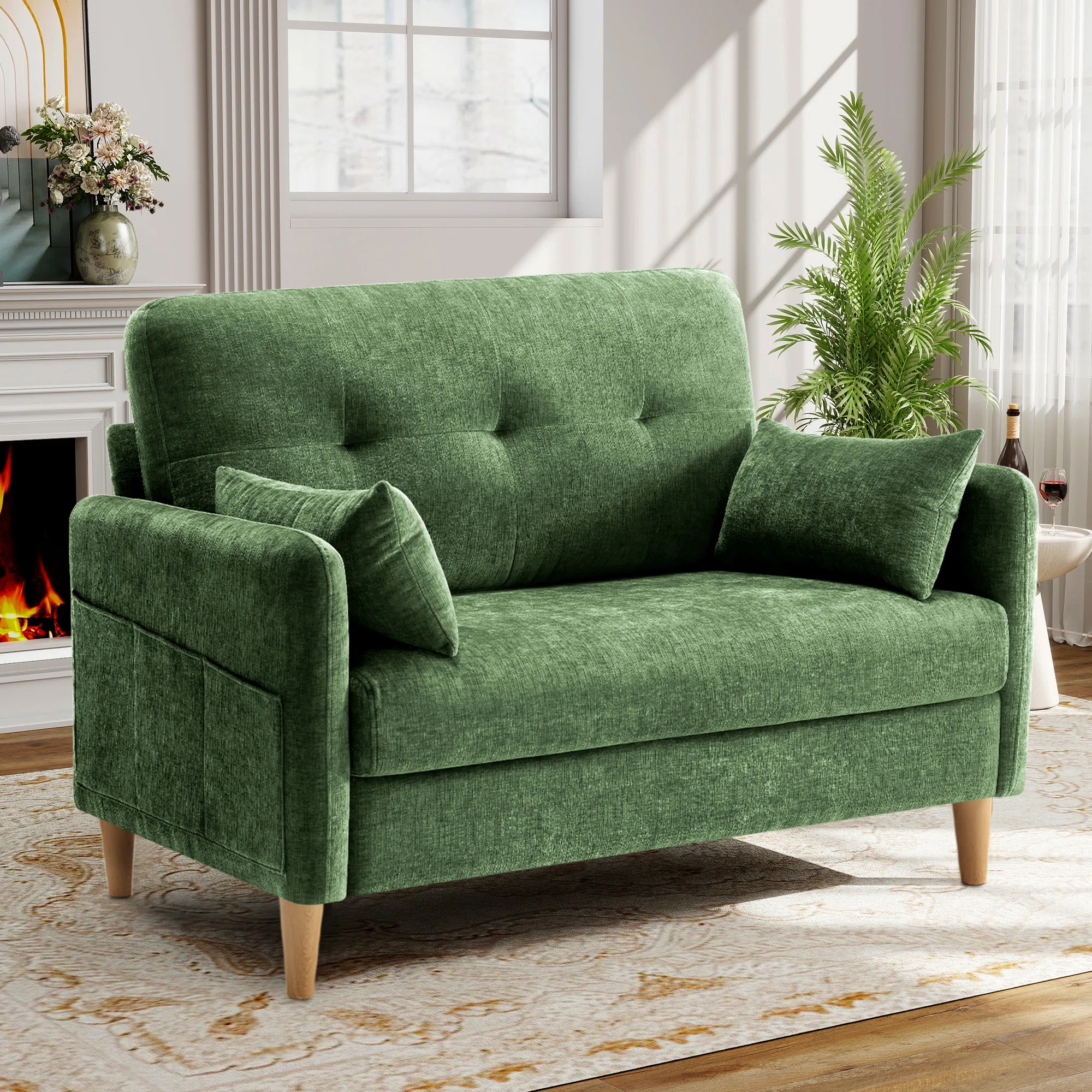 Livora 47’’ Chenille Tufted Loveseat Sofa With 2 Pillows And Storage Pockets Couches | Wayfair North America