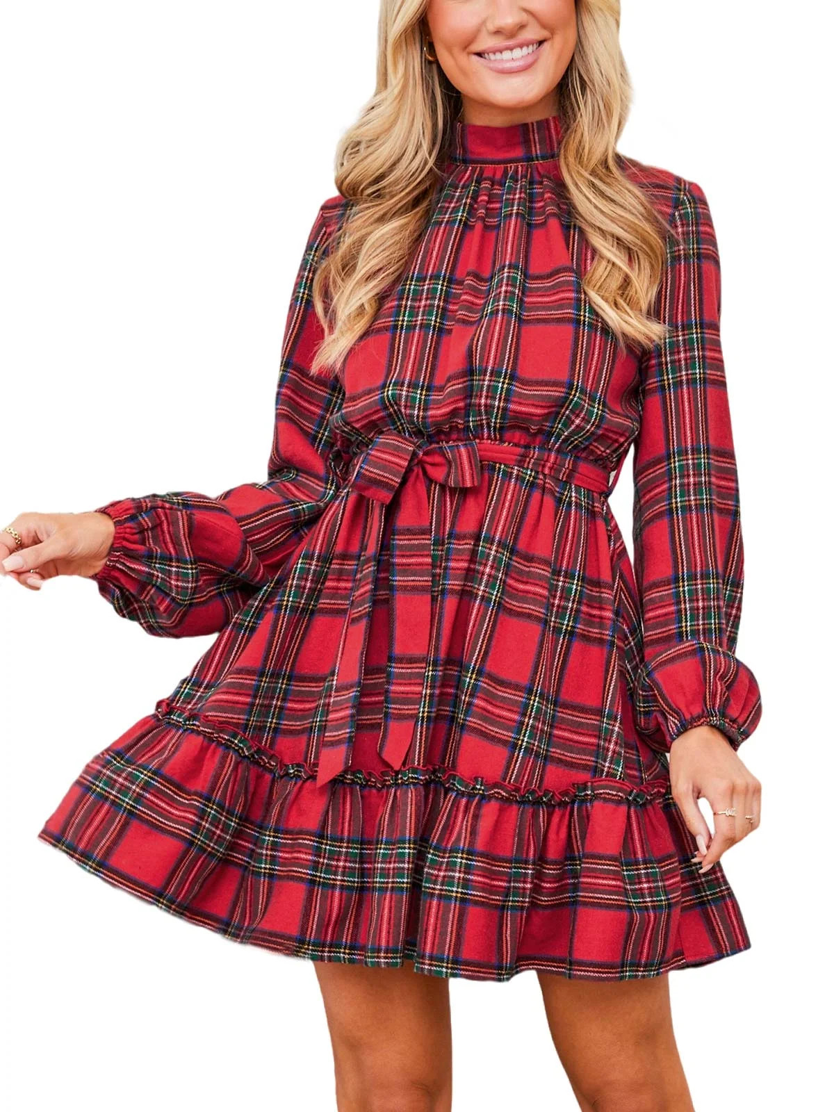 Cupshe Women's Elegant Dress Stand Collar Belted Frill Design | Walmart (US)