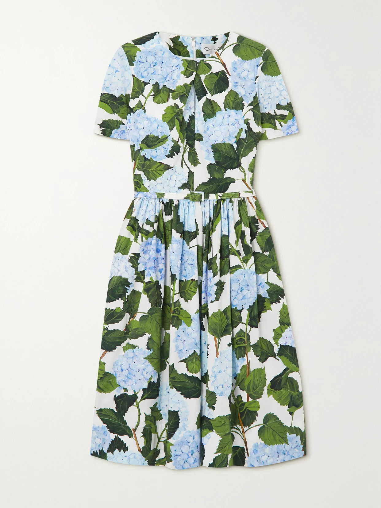 Oscar de la Renta - Belted Floral-print Cotton-blend Poplin Dress - Blue | NET-A-PORTER (US)