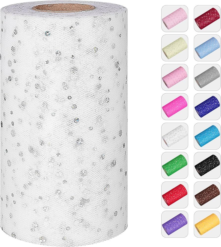 Glitter Tulle Rolls, 6” by 50 Yards (150FT) Sequin Tulle Netting Fabric Tulle for Tutu Skirts S... | Amazon (US)