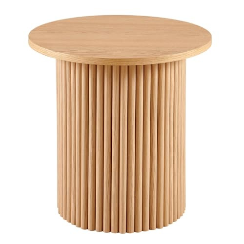 NORDICANA Single Accent Side Table for Living Room, 19.6 Inch Oak Color Round End Table for Sofa, Bedroom, Manufactured Wood Top with Oak Veneer | Amazon (US)