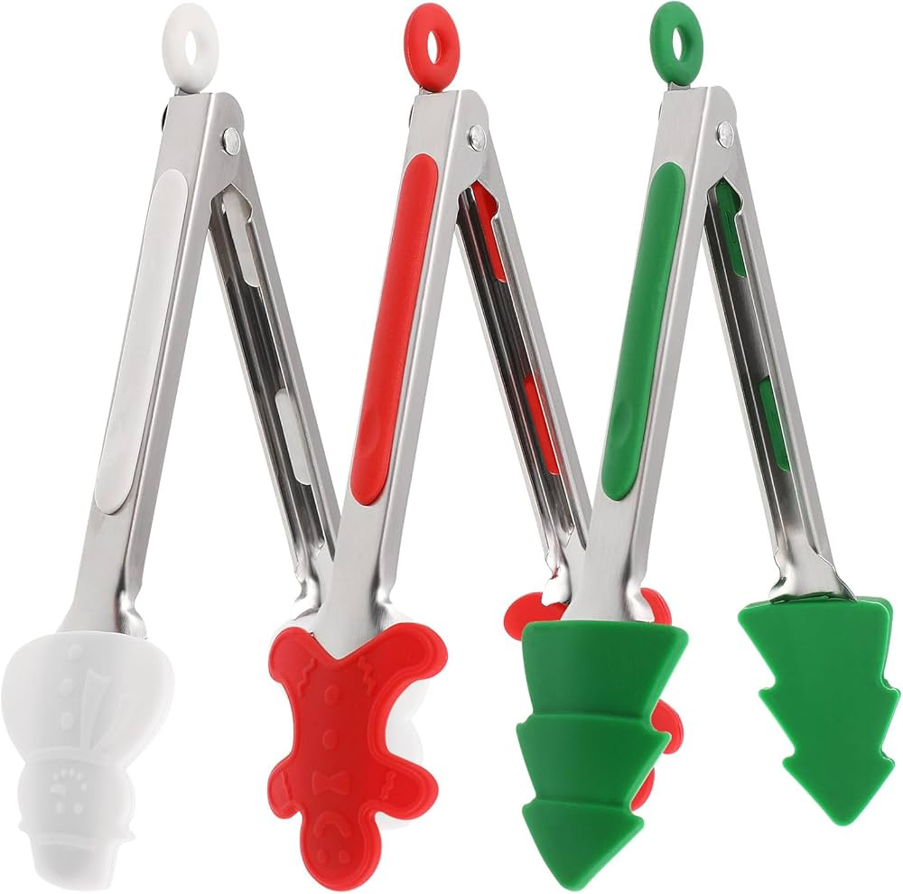 Yardwe Buffet 3pcs Christmas Food Tongs Silicone Kitchen Tongs Christmas Tree Snowman Gingerbread... | Amazon (US)