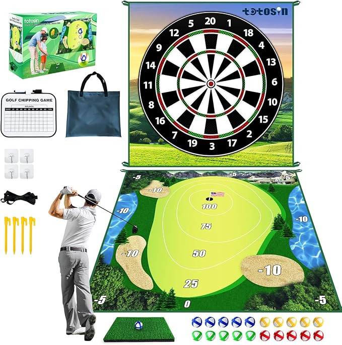 Golf Chipping Game with Golf Hitting Mat, 70"x70" Double Sided Golf Training Mat with 20 Sticky B... | Amazon (US)