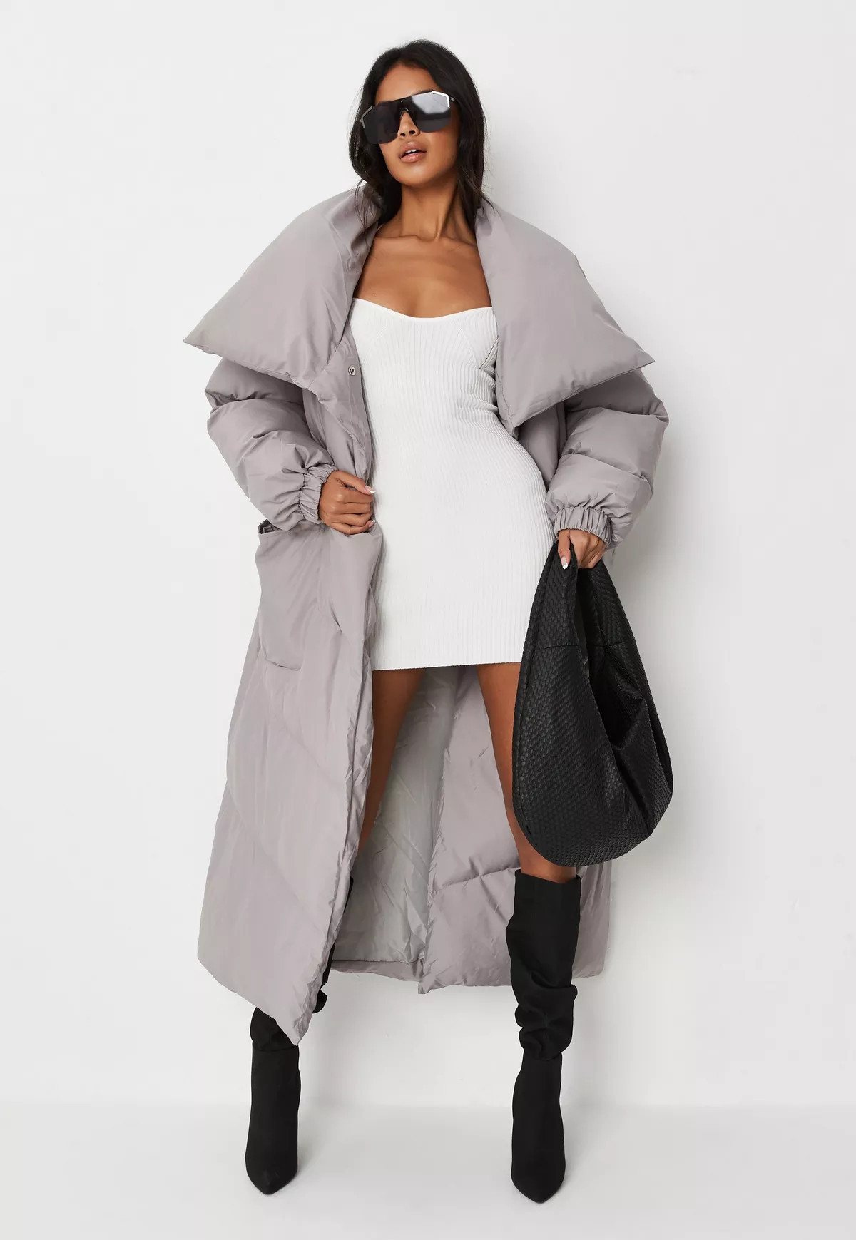 Missguided - Tall Gray Oversized Padded Maxi Duvet Coat | Missguided (US & CA)