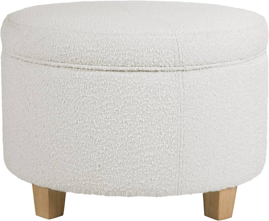 HomePop Large Round Storage Ottoman - Cream Boucle | Amazon (US)