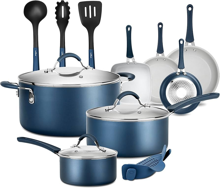 NutriChef 14-Piece Nonstick Cookware Free Heat Resistant Lacquer Kitchen Ware Set w/Saucepan, Fry... | Amazon (US)