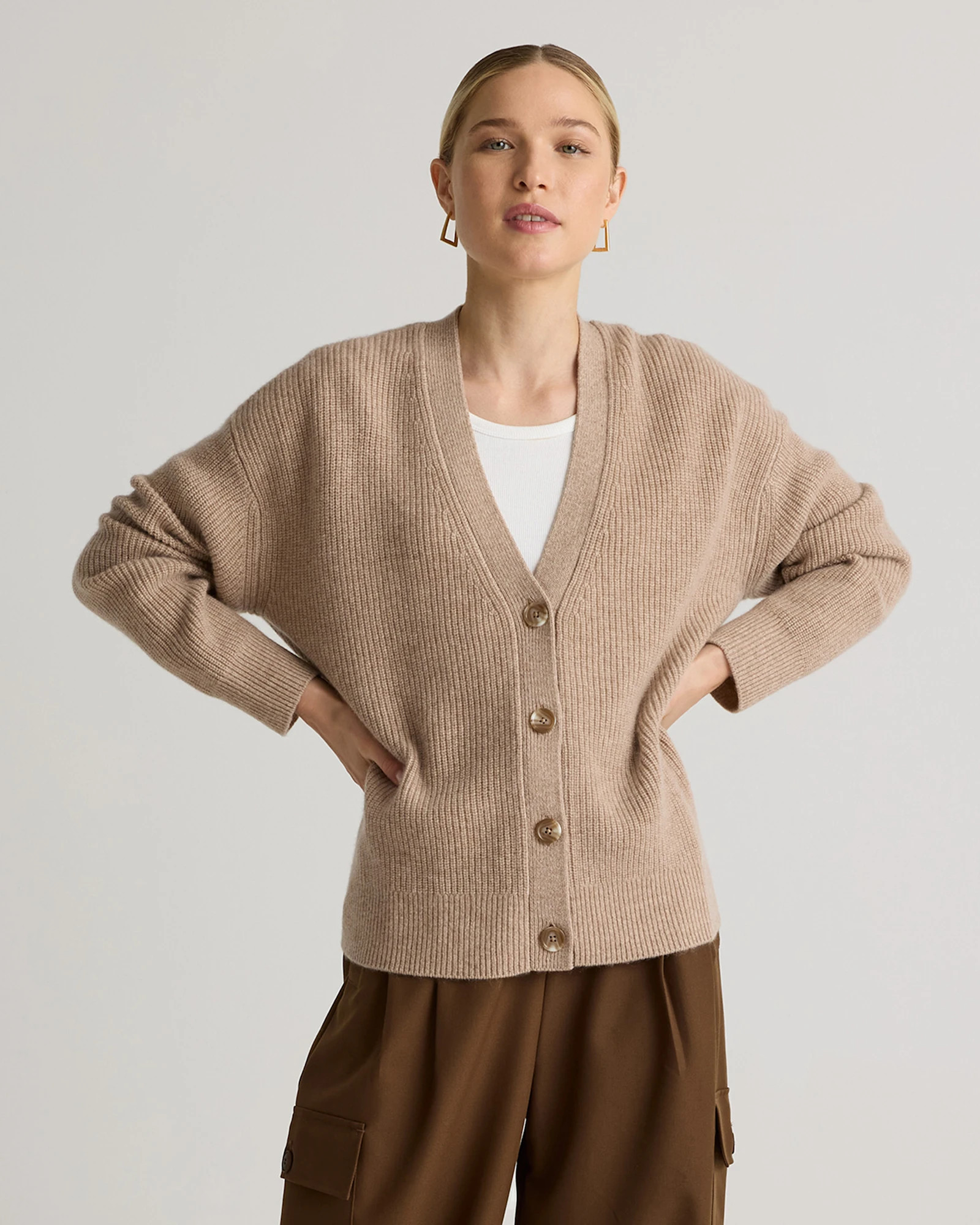 Quince | Women's Mongolian Cashmere Fisherman Cropped Cardigan Sweater in Black, Size Medium | Quince