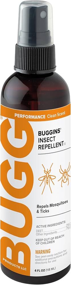 BUGGINS - IV Performance Insect Repellent - Mosquitoes, Gnats, Ticks, and Biting Flies, 25% DEET, Powdery Scent - 4 oz Pump Spray Bottle | Amazon (US)