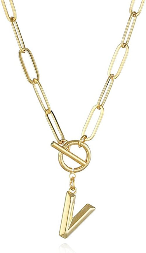 Eben-Ezer Toggle Clasp Capital A-Z Initial Necklace for Women Hiphop Plated Brass Alphabet Pendant Necklaces Thick Chain OT Buckle Necklace(P) | Amazon (US)