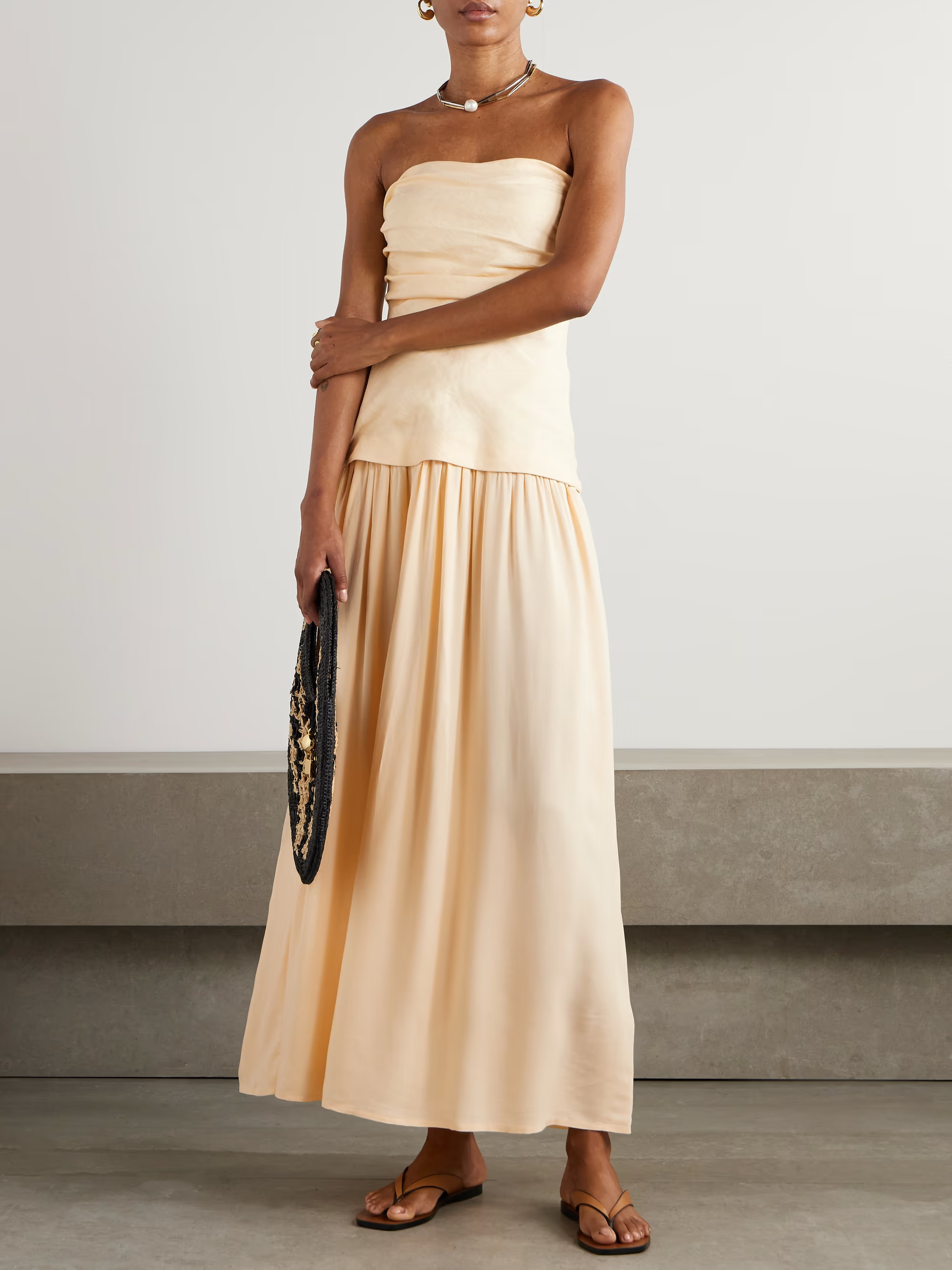 Hedy strapless gathered linen and voile maxi dress | NET-A-PORTER (US)