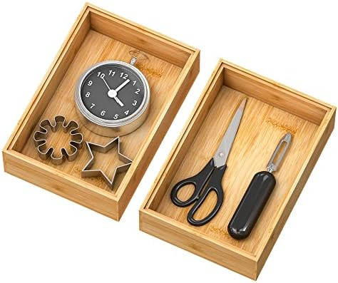 Bamboo Kitchen Drawer Organizer,Stackable Silverware Tray Utensil Organizer Cutlery Holder for Ki... | Amazon (US)