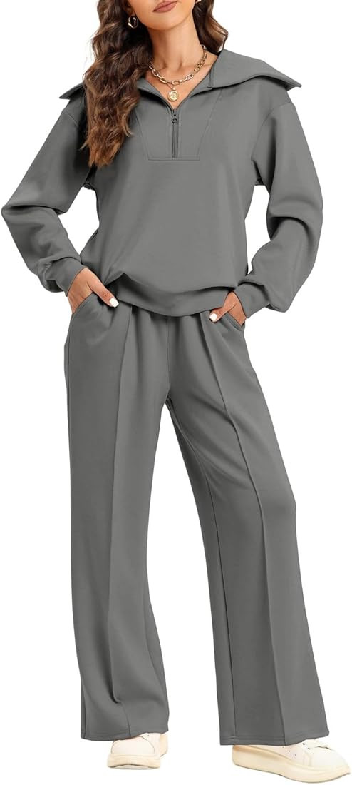 Aleumdr Two Piece Outfits Half Zip Sweatshirt Sweatsuit Lounge Sets for Women Matching Set Wide L... | Amazon (US)