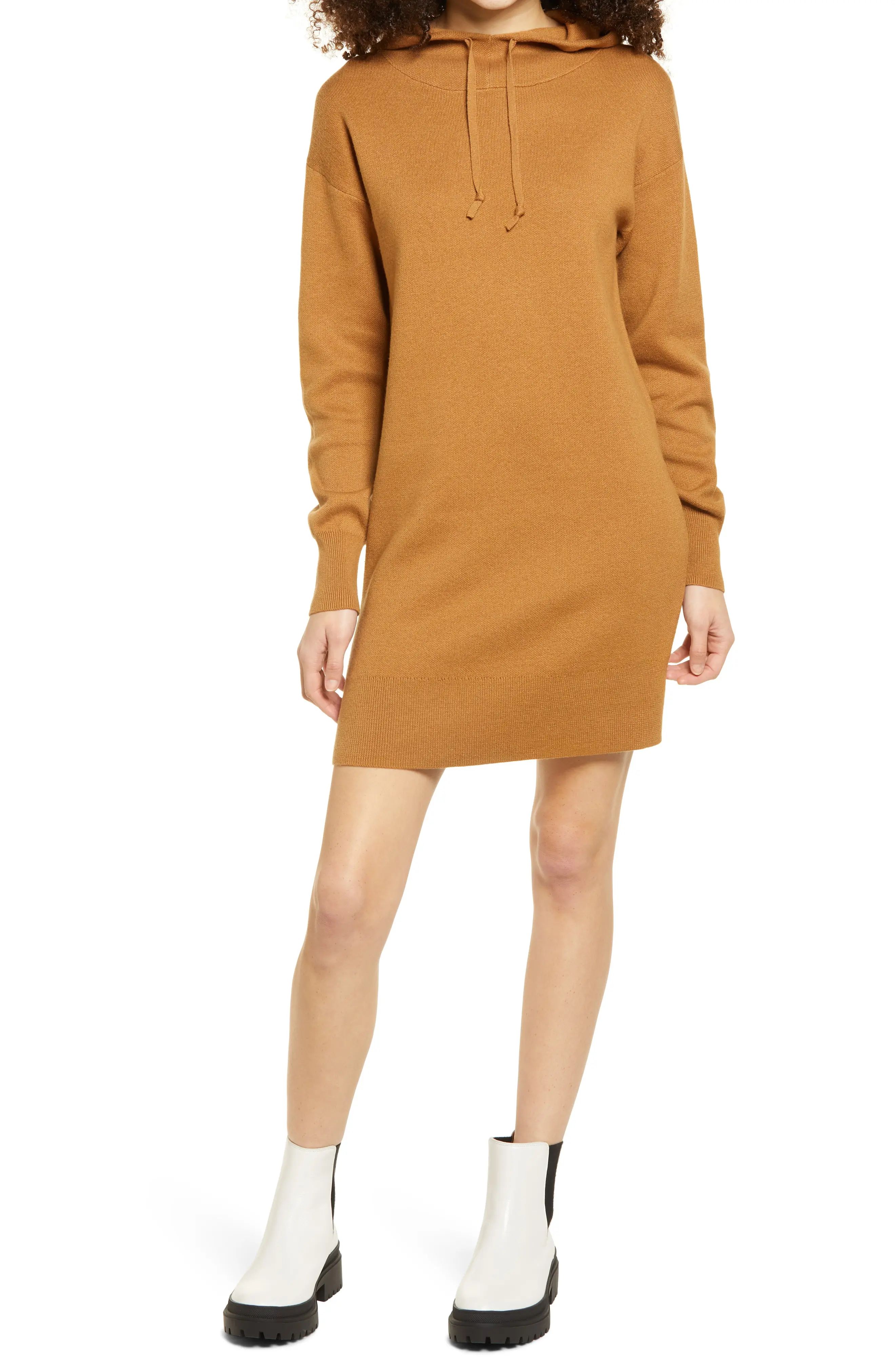 Women's Bp. Long Sleeve Hoodie Sweater Dress, Size Large - Brown | Nordstrom