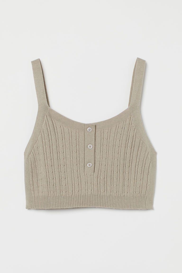 H & M - Cable-knit Crop Top - Green | H&M (US + CA)