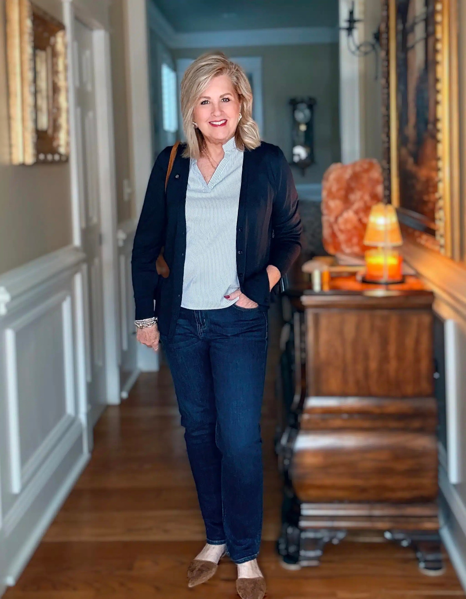 Wearing a casual everyday outfit with blues! Cardigan and blouse are size large | jeans size 30

#LTKootd #LTKOver40 #LTKWorkwear