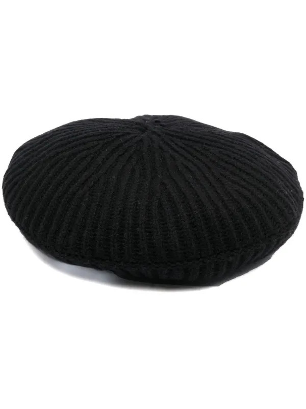 GANNI Ribbed logo-patch Beret - Farfetch | Farfetch Global