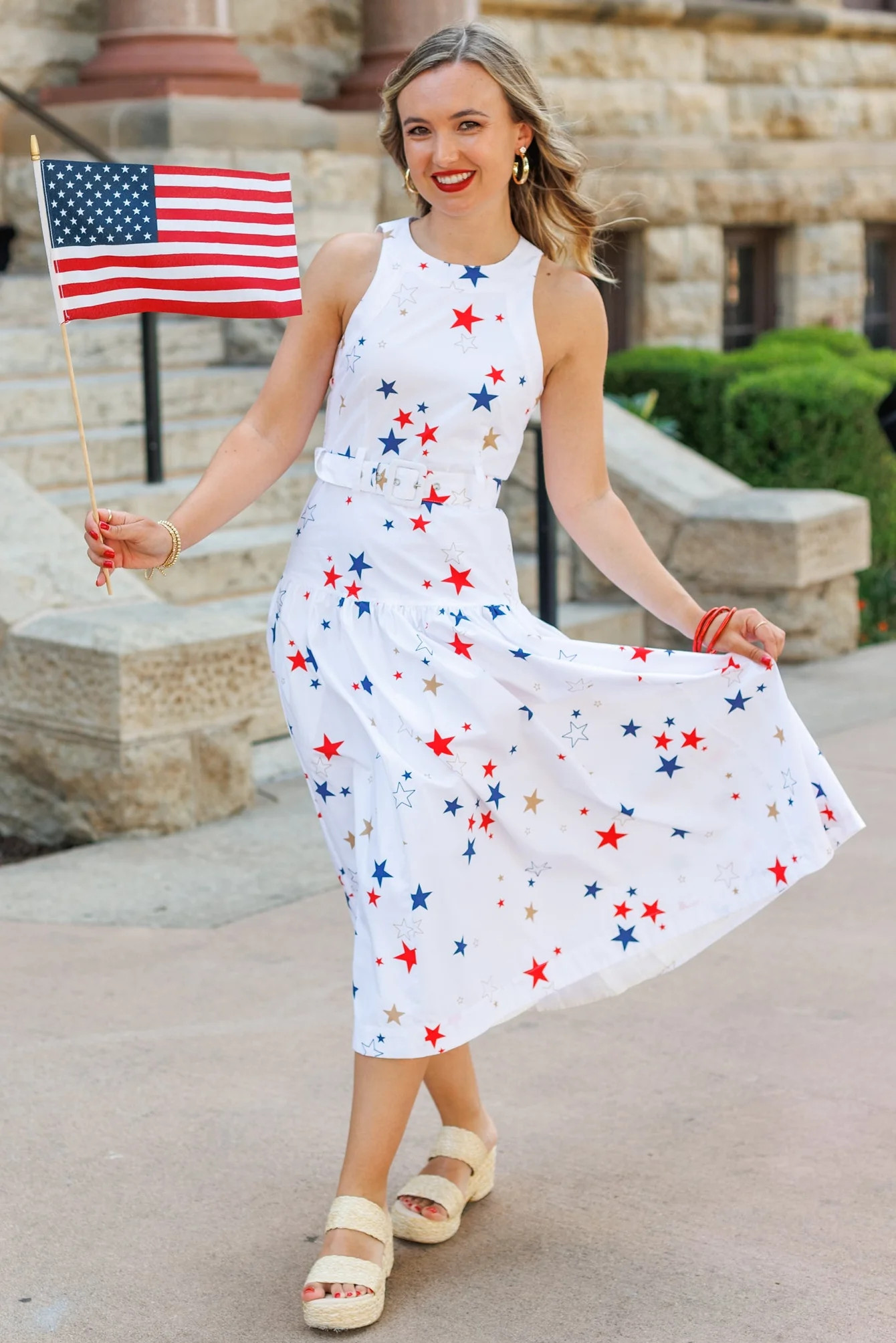 STAR-SPANGLED BELTED MIDI DRESS | Shop.app
