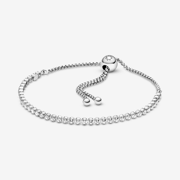 Pandora Sparkling Slider Tennis Bracelet - Silicone / Sterling silver / Cubic Zirconia / Clear - Sz. 9.9 in | Pandora US