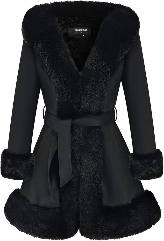 GRAN ORIENTE Suede Jacket for Women with Faux Fur Collar,Long Sleeve Warm Winter Parka Coat with ... | Amazon (US)