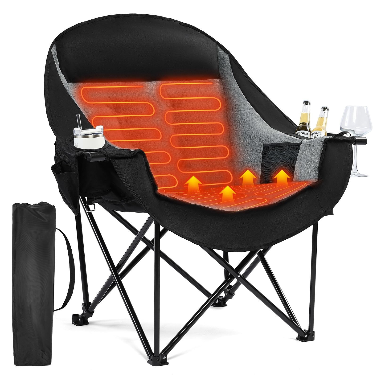 Heated Oversized Camping Chair - Heavy Duty Padded Folding Camping Chairs for Adults with Cooling... | Amazon (US)