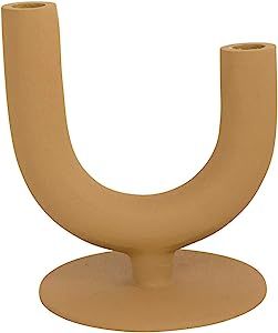 Bloomingville Textured Metal Double Taper Candle Holder, 7" L x 7" W x 8" H, Mustard | Amazon (US)