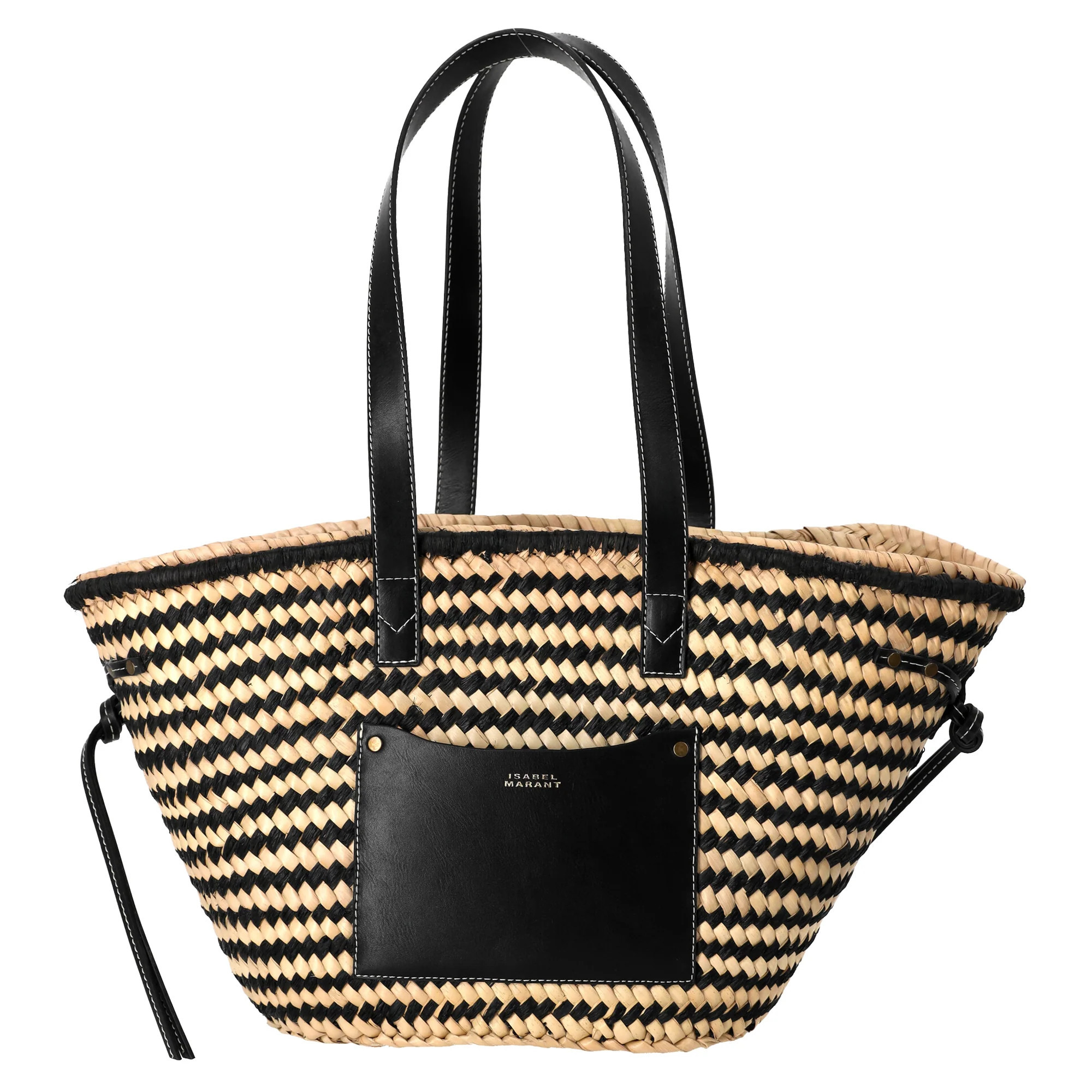 Isabel Marant Medium Cadix Tote Bag in Black and Beige Raffia | Shop Simon