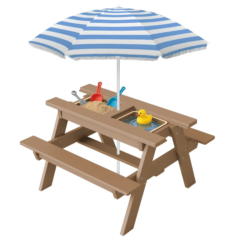 FOOWIN HDPE Kids Picnic Table, 3 in 1 Outdoor Convertible Sand & Water Table with Removable Table... | Walmart (US)