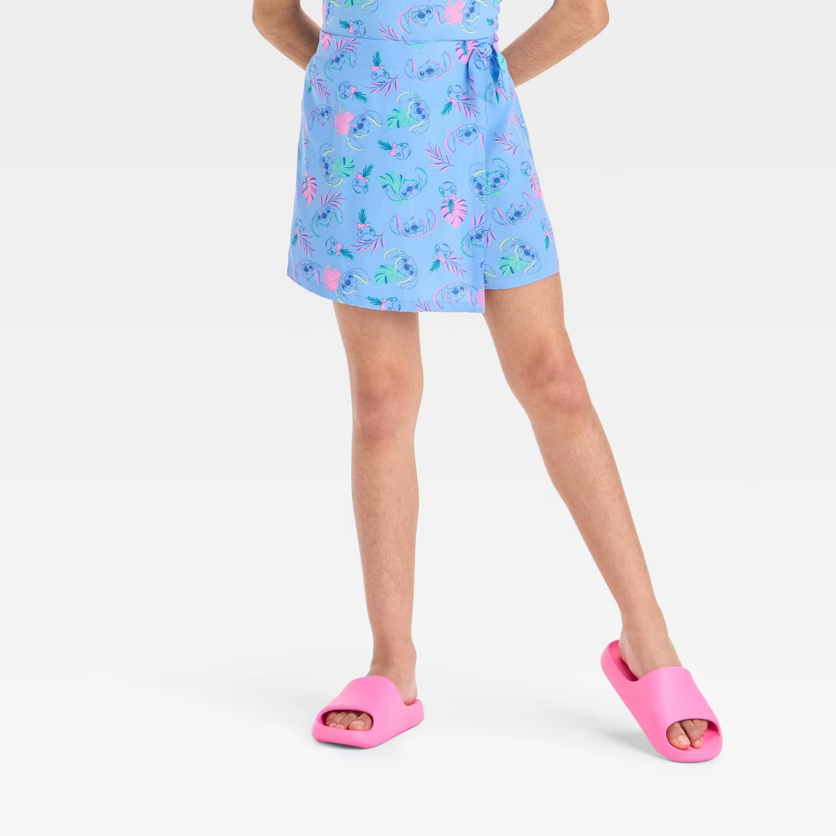Girls' Disney Stitch Printed Wrap Skort - Blue | Target