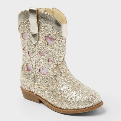 Toddler Dallas Glitter Western Boots - Cat & Jack™ Gold 12T: Zipper Closure, Round Toe, Medium Width | Target