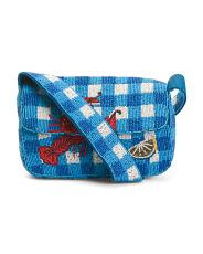 Beaded Fabric Baguette Lobster Shoulder Bag With Gingham Pattern | TJ Maxx