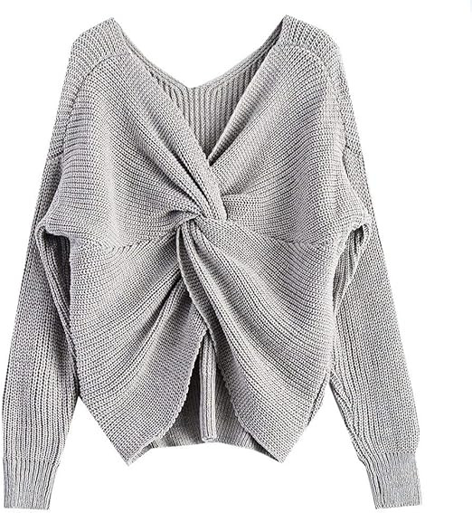 LifeShe V Neck Women Sweaters and Pullovers Twisted Back Jumpers | Amazon (US)