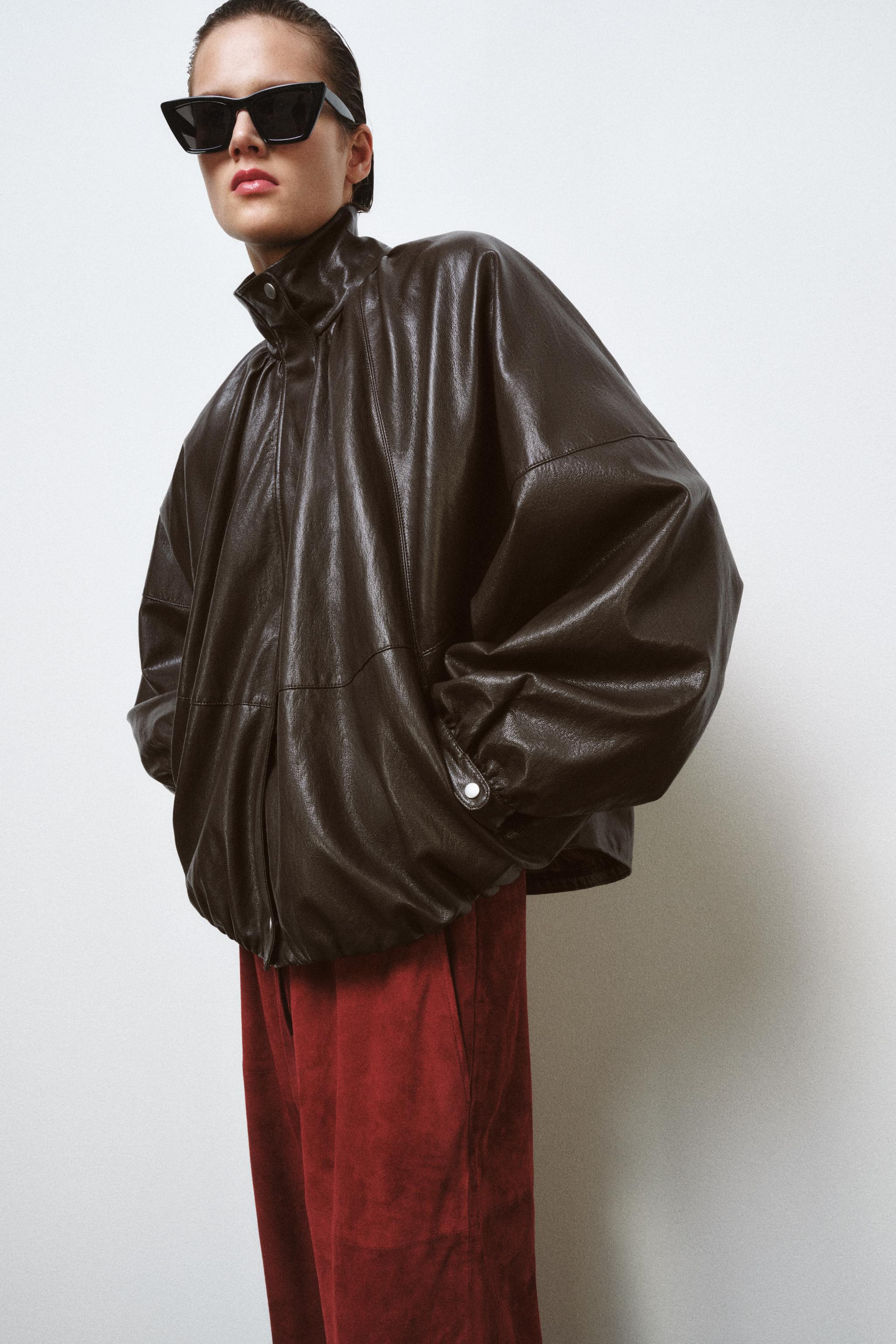ZW COLLECTION LEATHER EFFECT BOMBER JACKET | Zara AU
