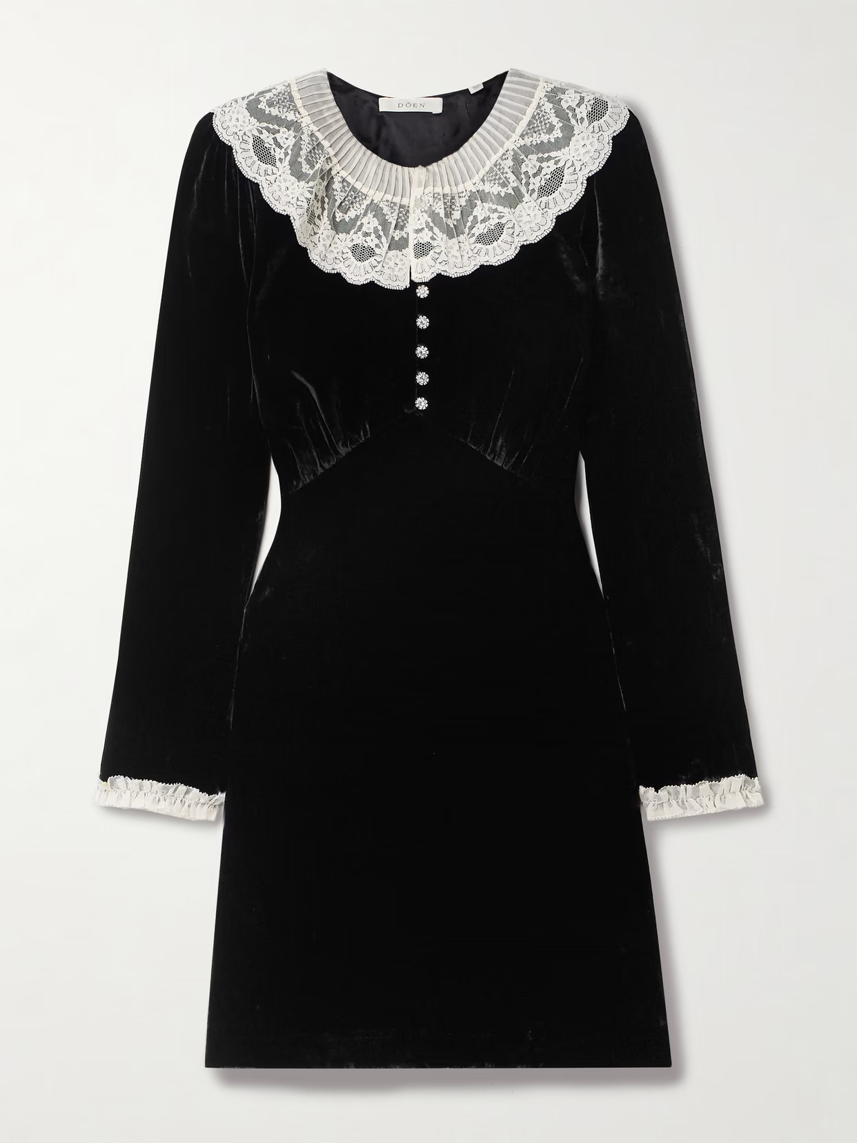 DÔEN - Lisbeth Lace-trimmed Embellished Velvet Mini Dress - Black | NET-A-PORTER (US)