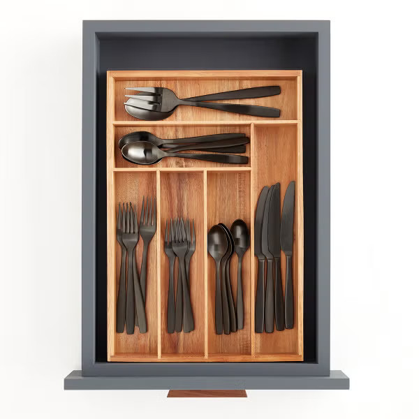 Rowan Deep Acacia Silverware Tray | The Container Store