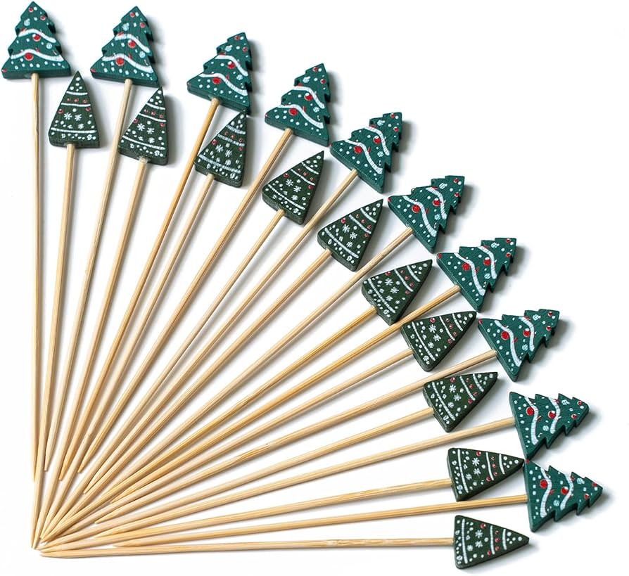 PuTwo Christmas Tree Cocktail Picks 4.7 Inch 100pcs Bamboo Fancy Skewers Toothpicks for Appetizer... | Amazon (US)