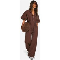 Womens Cargo Woven Utility Jumpsuit - Brown - 10 | boohoo (US & Canada)