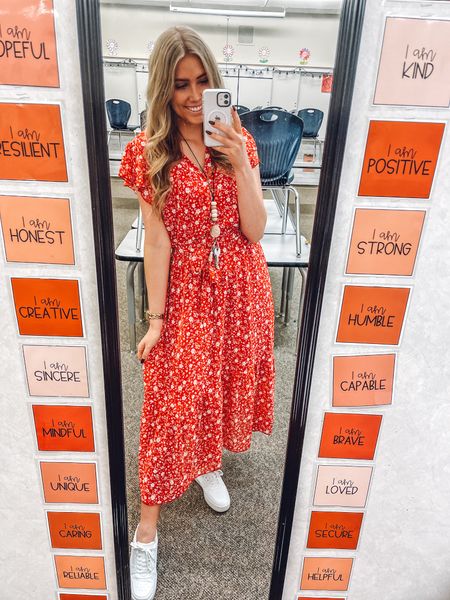 Teacher outfit of the day! Red dress fits true to size, I’m wearing my usual size M! Sneakers are true to size in Wide otherwise size up half!

| teacher fashion | red dress | holiday fashion | work outfits 

#LTKCyberWeek #LTKSeasonal #LTKworkwear