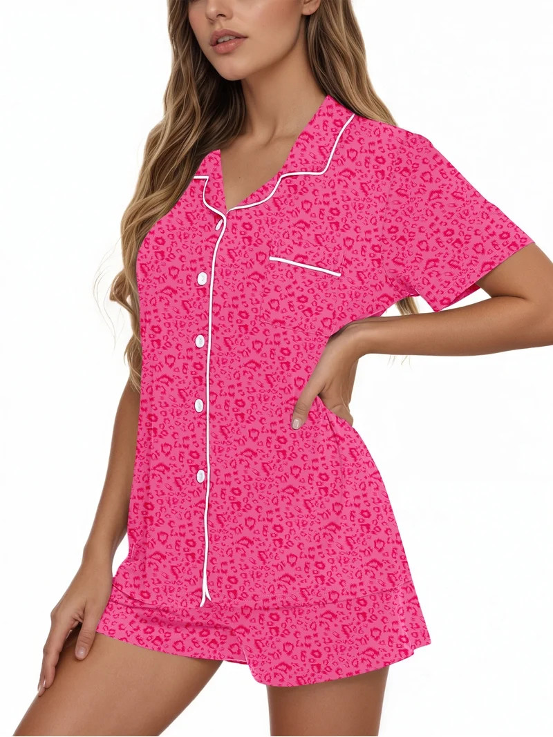 UVN Pajamas Sets for Women Button Down Short Sleeve Tops and Drawstring Shorts 2 Piece Lounge Set | Walmart (US)
