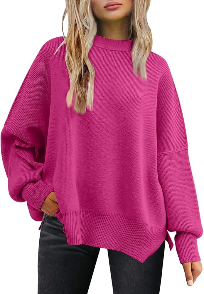 LILLUSORY Women's Oversized Batwing Sweaters 2025 Fall Outfits Trendy Crewneck Knit Side Slit Fas... | Amazon (US)