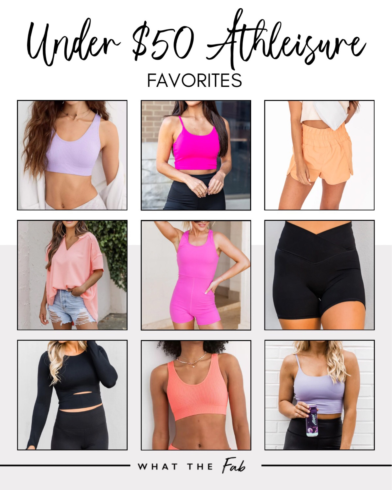 Under $50 Athleisure Favorites, workout shorts, bralette, tops, athletic shorts, blouse, onesie, waistband shorts, active tops

#LTKunder50 #LTKworkwear #LTKSale