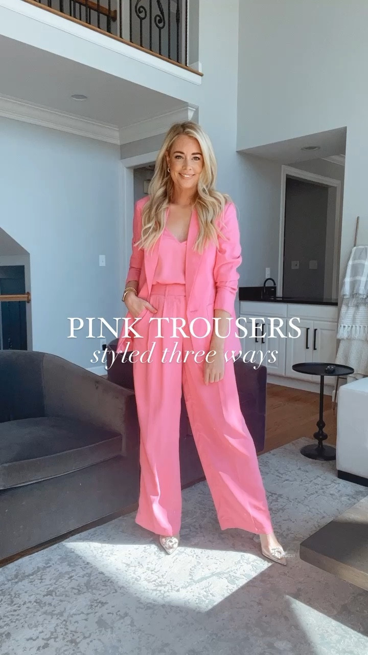 Outfit #1 - wearing a small in blazer, XS in cami and 4 in pants 
Outfit #2 - wearing a small in jacket, medium in tank (sized up) & 4 in pants 
Outfit #3 - wearing small in blouse & 4 in pants 

Workwear, spring outfit, trouser pants, casual outfit, pink blazer, blazer, date night outfit 

#LTKstyletip #LTKSeasonal #LTKFind